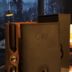 Brown leather pen case and notebook