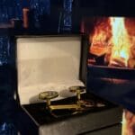 Luxury cufflinks with a cozy backdrop