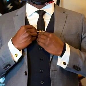 Formal attire with helmet