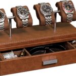 Leather watch organizer with four wristwatches