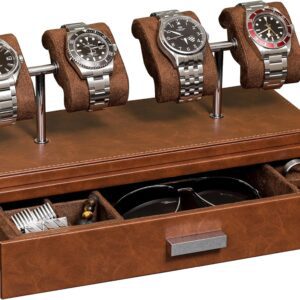 Leather watch organizer with four wristwatches
