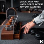 Wooden watch display with clear acrylic cover