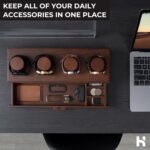 Wooden desk organizer with watches and accessories