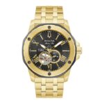 Gold Bulova automatic watch with black dial