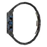Black metal watch side profile with blue accents