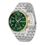 Hugo Boss silver watch green dial gold accents