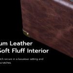 Brown leather watch storage box with brass corners